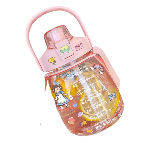 Girls' favorite water cup, female super large capacity bottle with straw, large sports Internet celebrity pot, summer portable cute plastic cup