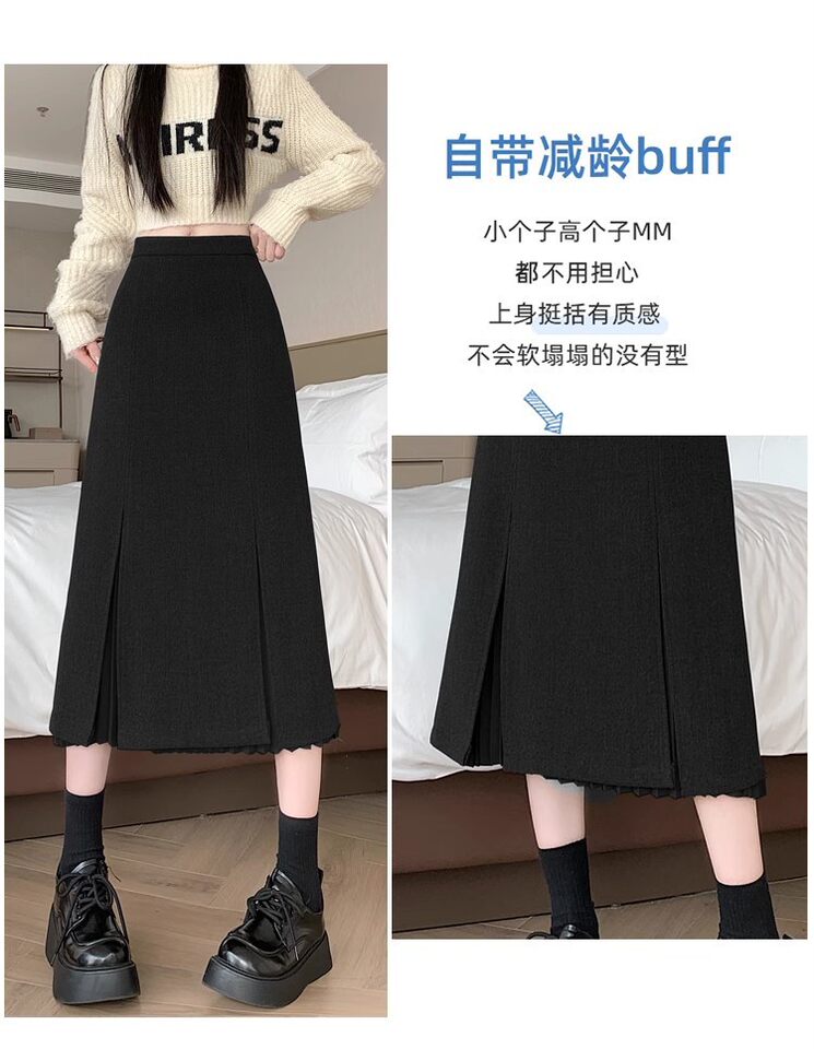 Chân váy vest dáng dài vừa, cạp cao, xẻ tà, xếp ly tôn dáng — màu xám, màu đen chi tiết 8