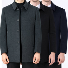 2025双面呢大衣中长款商务休闲中老年爸爸羊毛呢外套羽绒内胆风衣