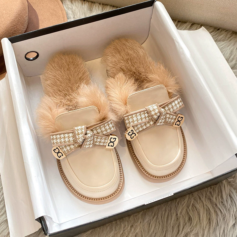 KM-2 Тапочки Мао женская зимняя одежда 2023 новый лук Баотоу полудраг толстая подошва на флисовой подкладке Большие размеры 41-43