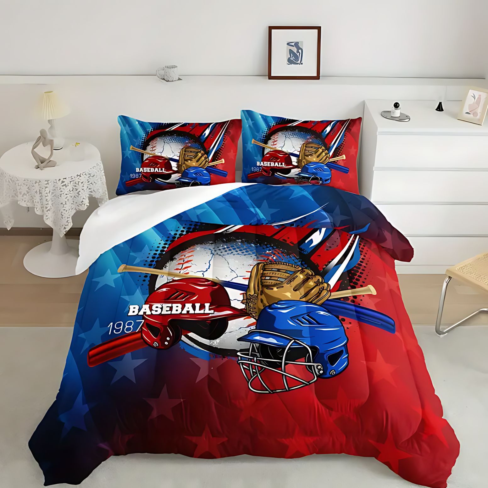 TEMU / JIT clásico tema de moda de béisbol textil transfronterizo impresión digital HD 180gms conjunto de edredón