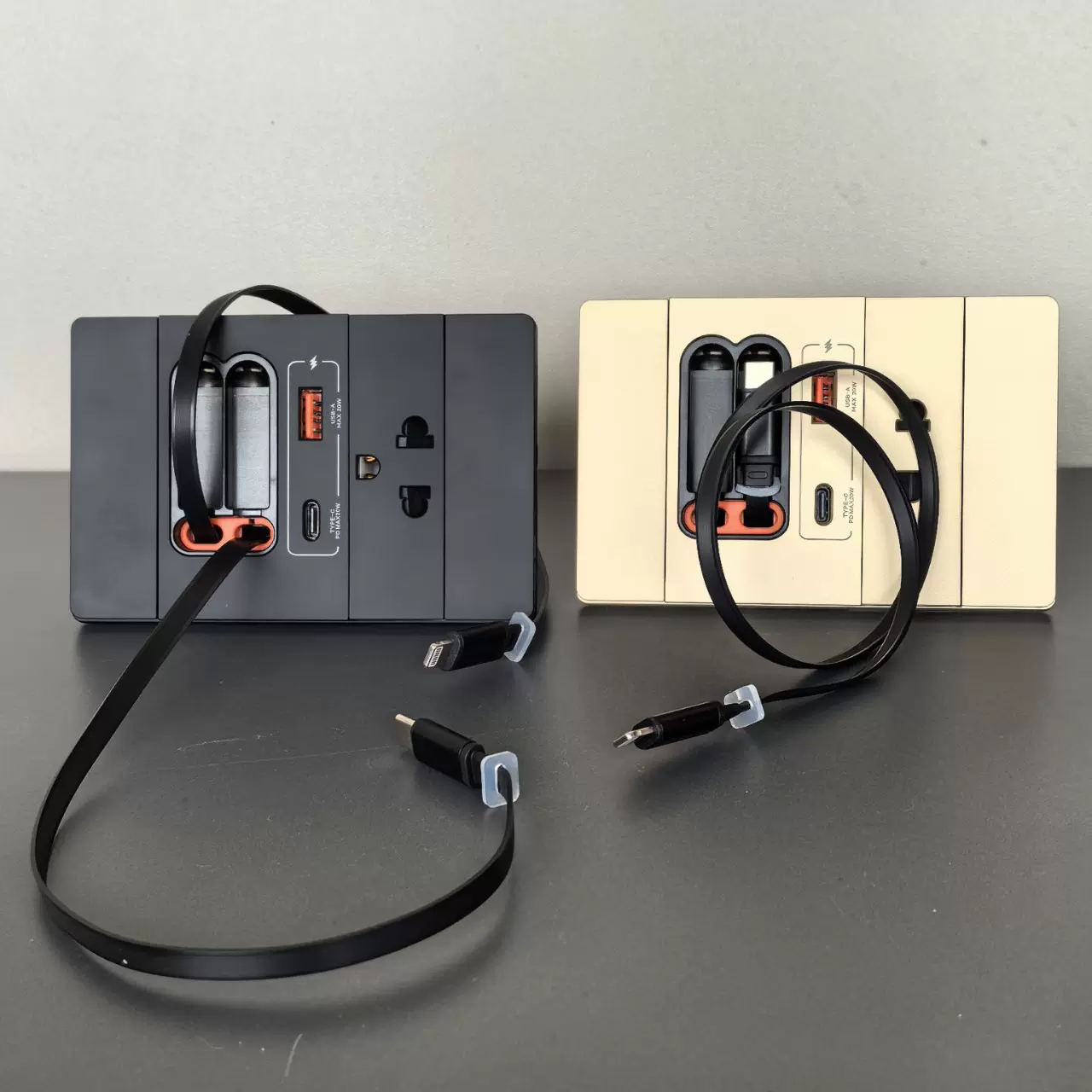 118泰式两孔墙壁插座USB快充带可伸缩数据线美标电源暗装开关面板