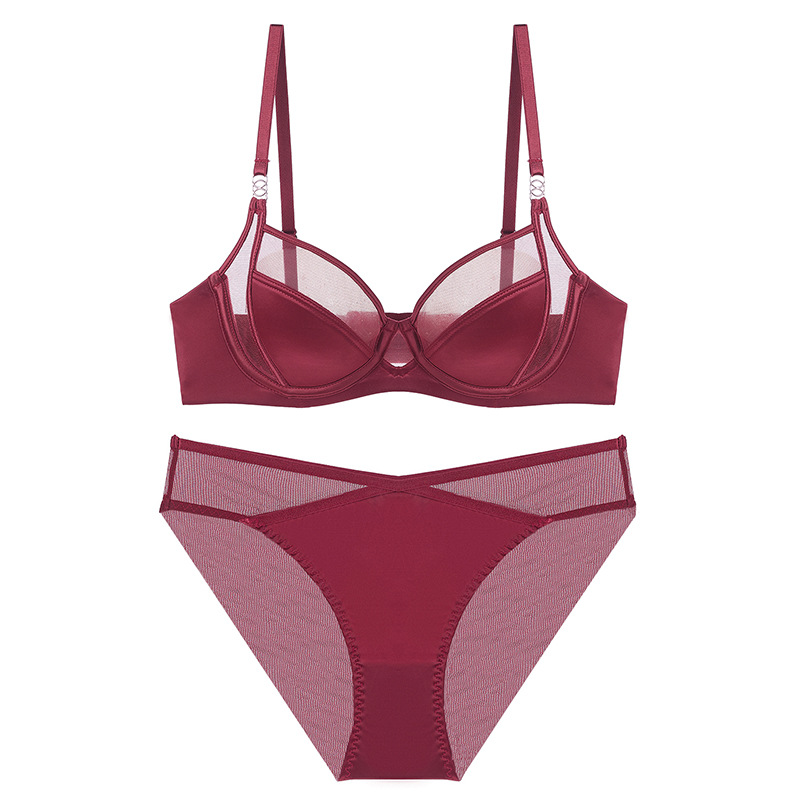 New French lingerie style thin cup, large chest, small collection, soft steel ring, comfortable bra set in red_voghion.com