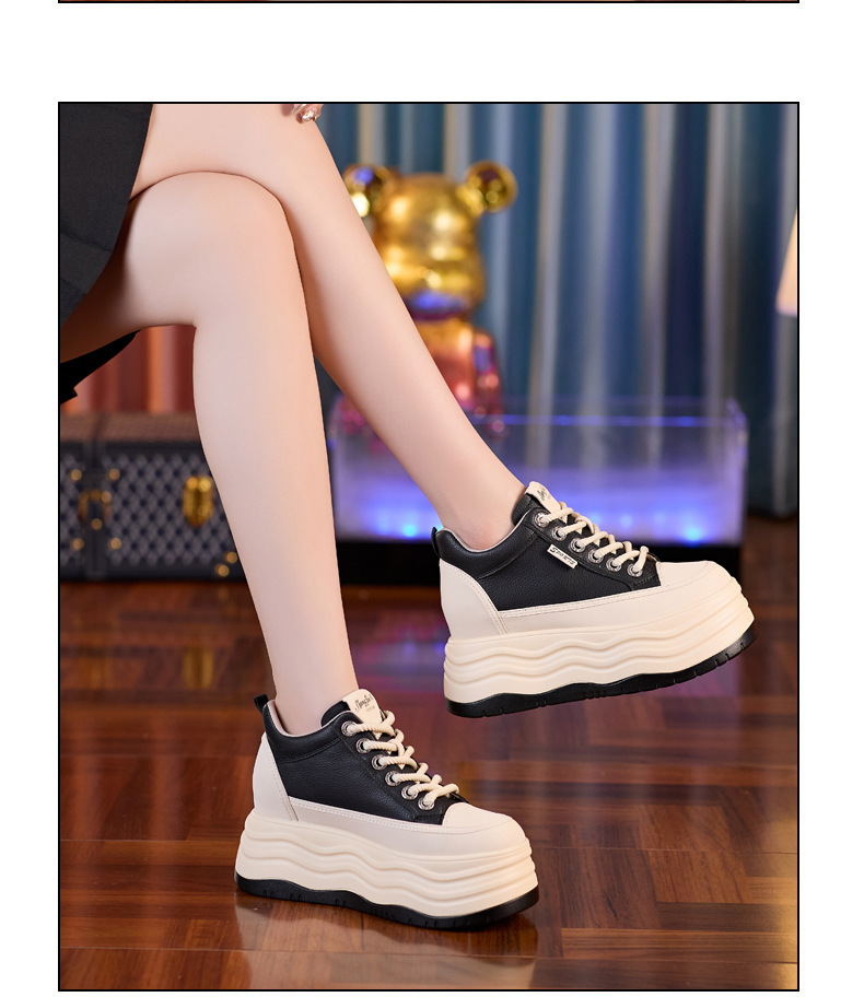 Giày sneaker nữ cổ cao đế dày tăng chiều cao trong — Màu đen chi tiết 14