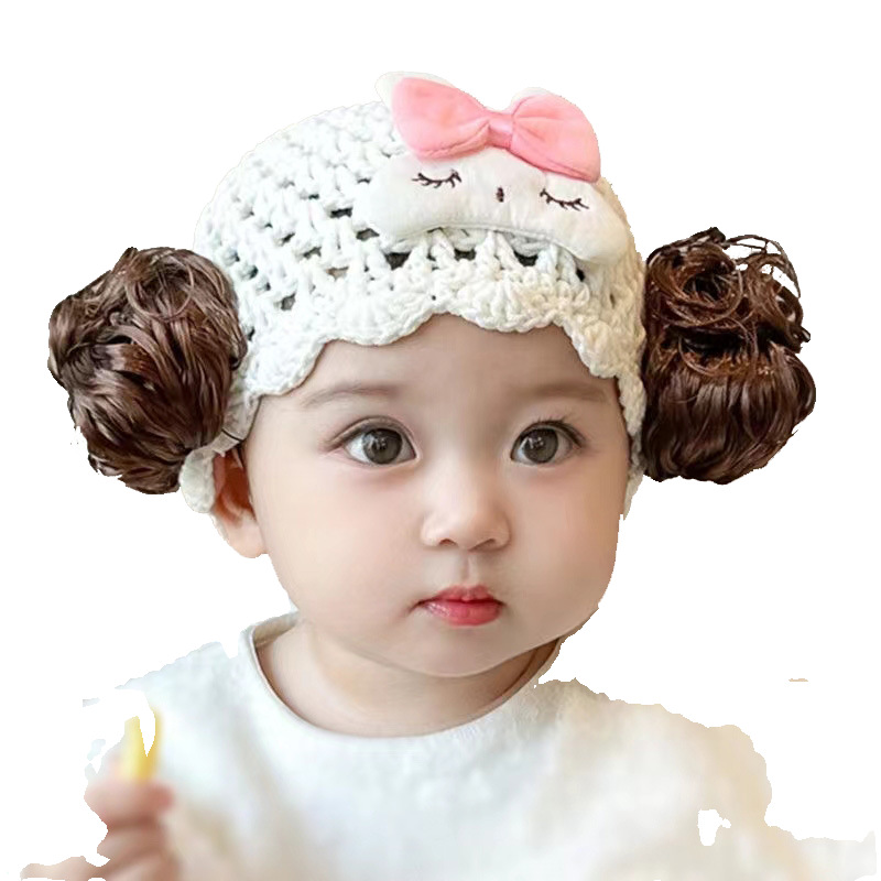 Bebé lindo sombrero peluca de tejido a mano agujero trenzas falsas sombrero bebé suave y cómodo transpirable 0 - 2 años