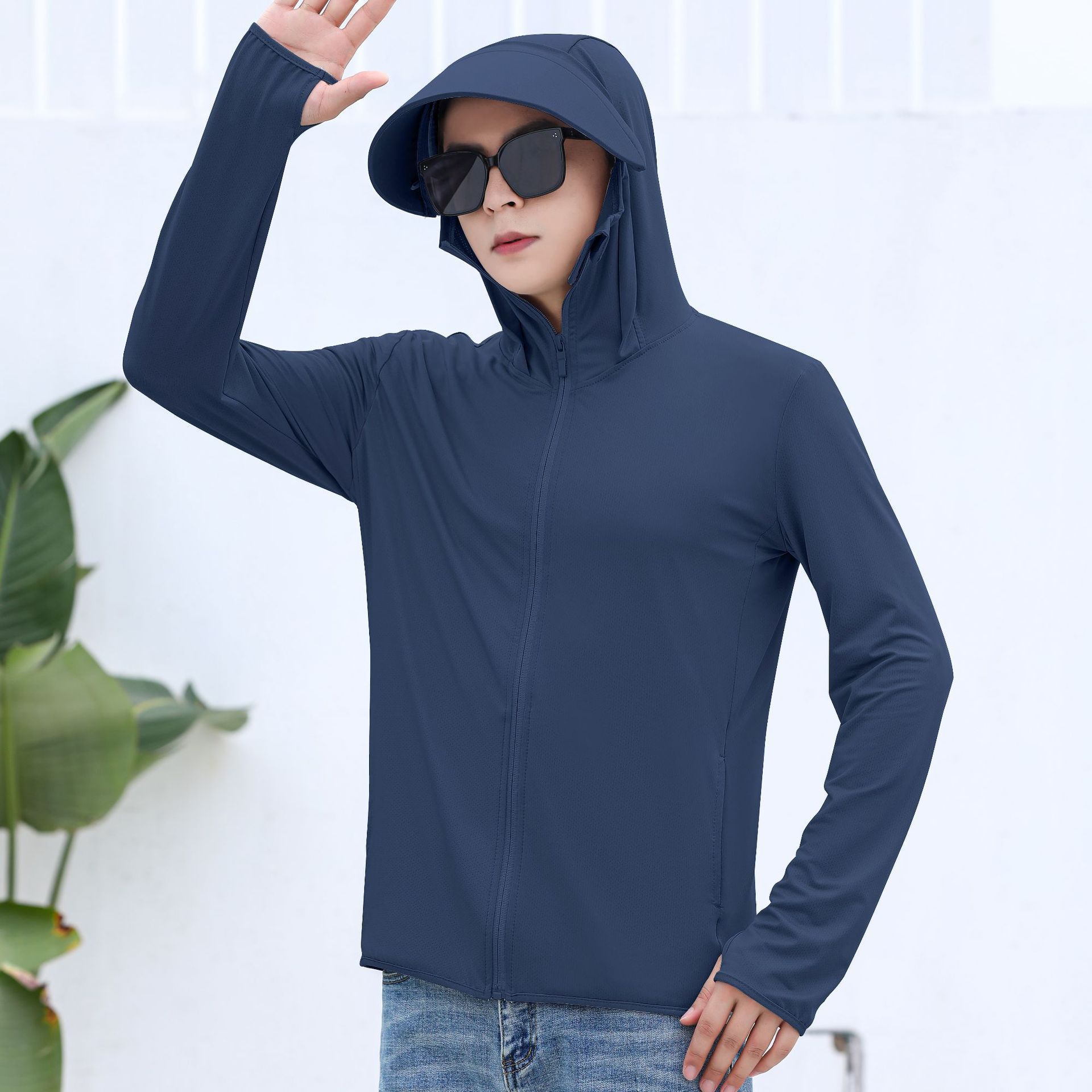 Un tipo delgado anti-ultravioleta gran sombrero frío nuevo tipo de seda de hielo chaqueta de protección solar para hombres de verano ligero al aire libre chaqueta de protección solar para hombres image 11