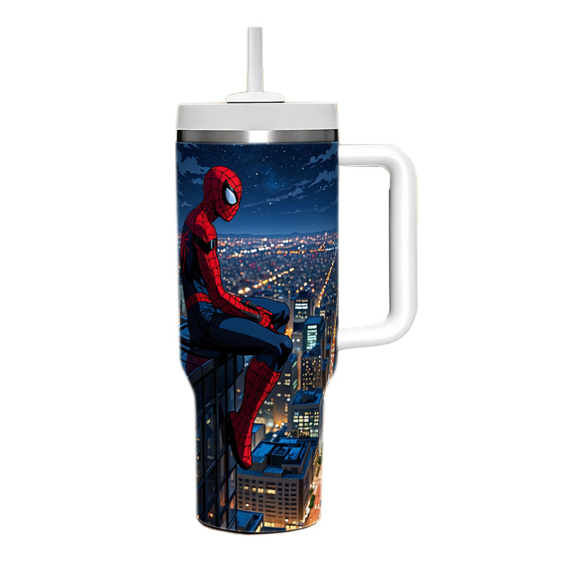 跨境蜘蛛侠spider-man 40OZ不锈钢保温杯汽车杯带手柄车载冰霸杯|undefined