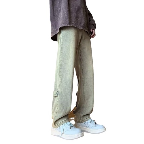 Summer Trend Fashion Denim Easy-to-Match Pants, Long Pants, Zipper Men, Harajuku, Instagram, Washed Retro Straight Leg Denim Pants