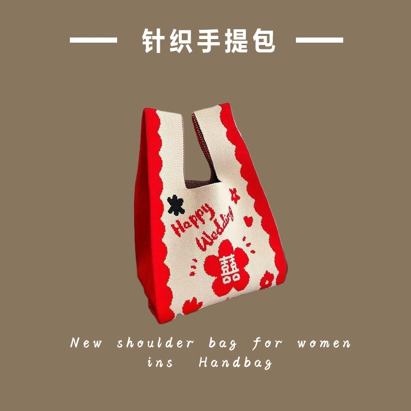 Красные цветы мультяшные вязаные сумки японские и корейские тканые сумки на плечо подмышки сумки новые женские сумки Тотер сумки