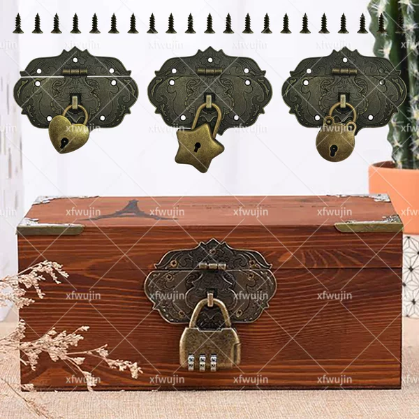 Vintage Carved Panel Latch + Lock Set, Can Be Used as a Padlock, Box Clasp Accessory, Classical Gift Box Cartoon Lock Set