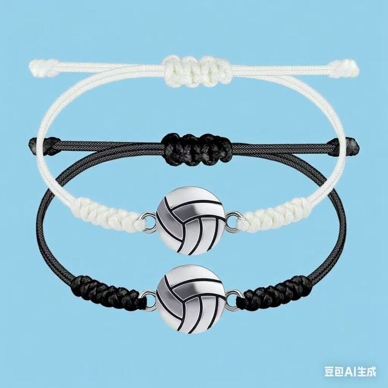 Sports Bracelet Basketball Football Volleyball Baseball Pendant Rope Bracelet Black and White Rope Braided Baseball Bracelet Set Ai