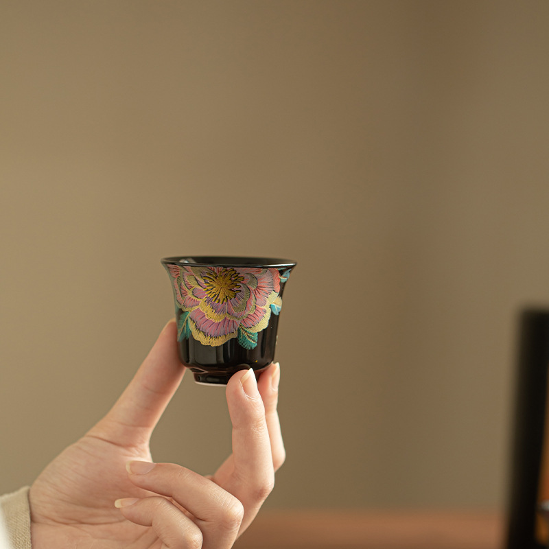 古风掐丝国色牡丹茶杯主人杯客杯闻香杯陶瓷茶具精致品茗杯功夫茶