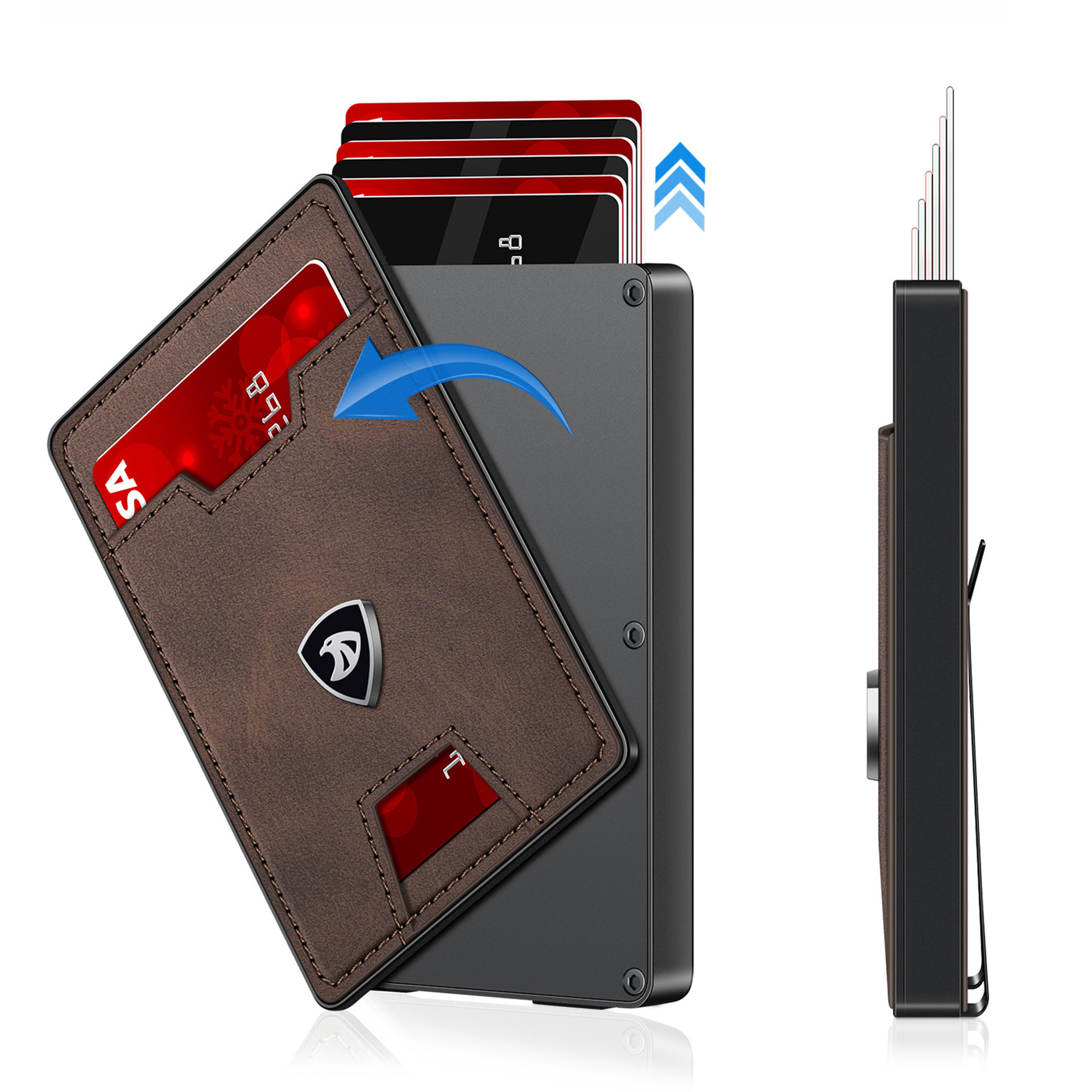 Amazon RFID blindaje multifuncional caja de tarjetas tipo empuje lateral bolsa de tarjetas metálicas cartera de cuero ultrafina para hombres