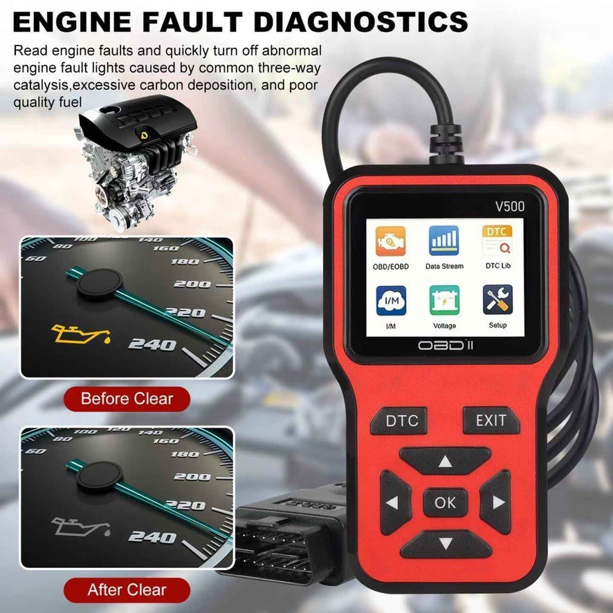 V500 Car Fault Detector OBD Engine Tester Fault Light Clearing Code Reader