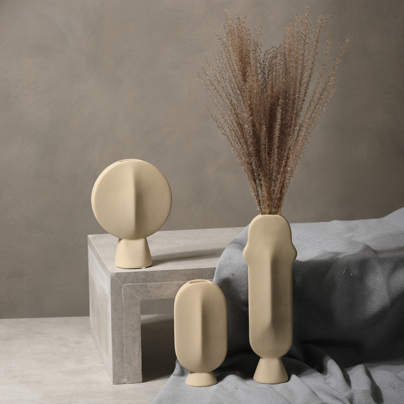 Estilo nórdico creativo artístico cara florero de cerámica Sala flores secas arreglo nicho Decoración