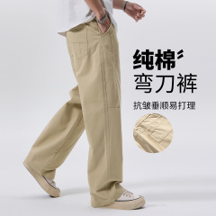 纯棉弯刀休闲裤男2025新款春秋季宽松直筒阔腿潮牌户外百搭裤子男
