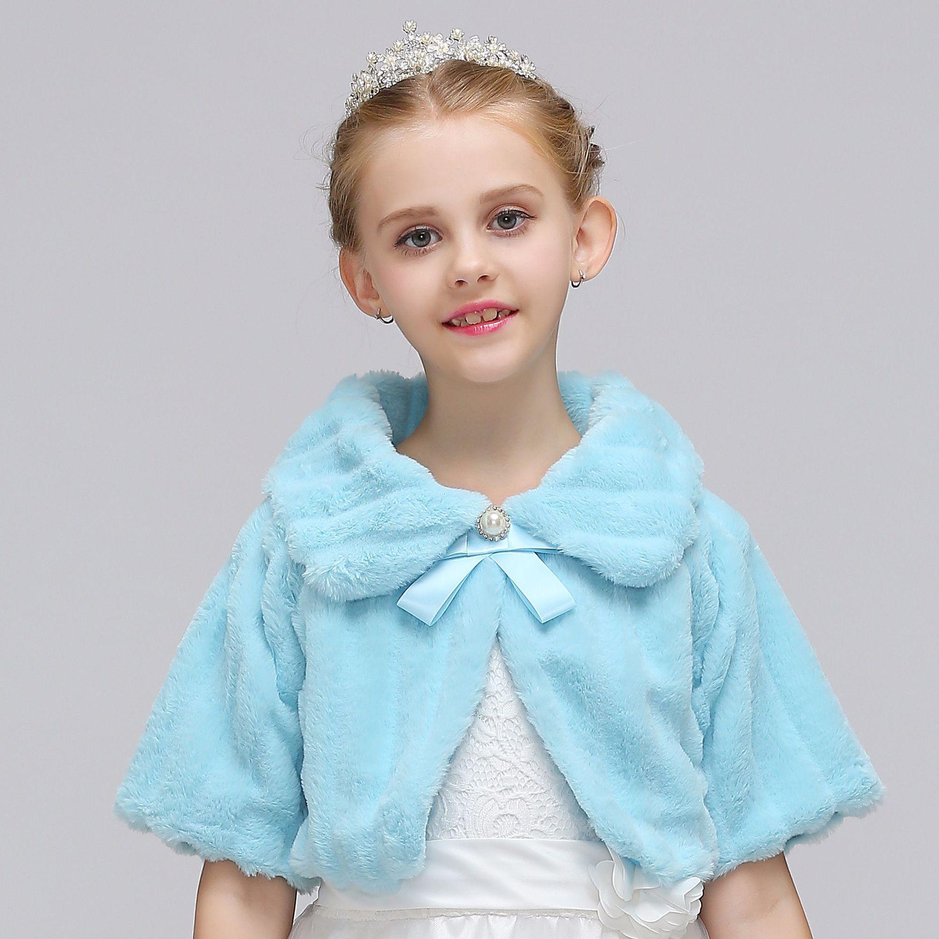 Nuevo Comercio exterior transfronterizo de las niñas lindo mantón europeo y americano de felpa cálido chal niñas vestido chal abrigo