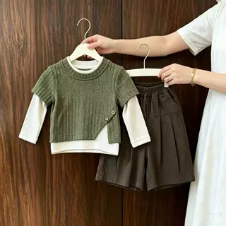 衣服秋季小女孩假两件上衣休闲裤套装两件套中小童女宝宝秋装1811