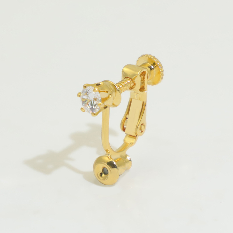 White ear clips with zircon, bullet, 4mm
