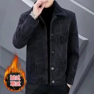 男士冬季外套加绒加厚呢子夹克秋冬新款保暖衣服男装短款毛呢大衣