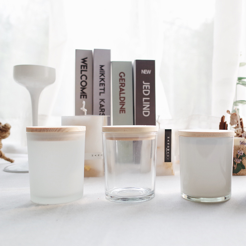 En stock 200ml aerosol interior blanco aromaterapia vela taza de vidrio hogar vela frasco 300ml negro candelabro contenedor