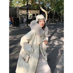 New popular fashion Korean style big fur collar design niche waist winter 2024 thick down cotton coat