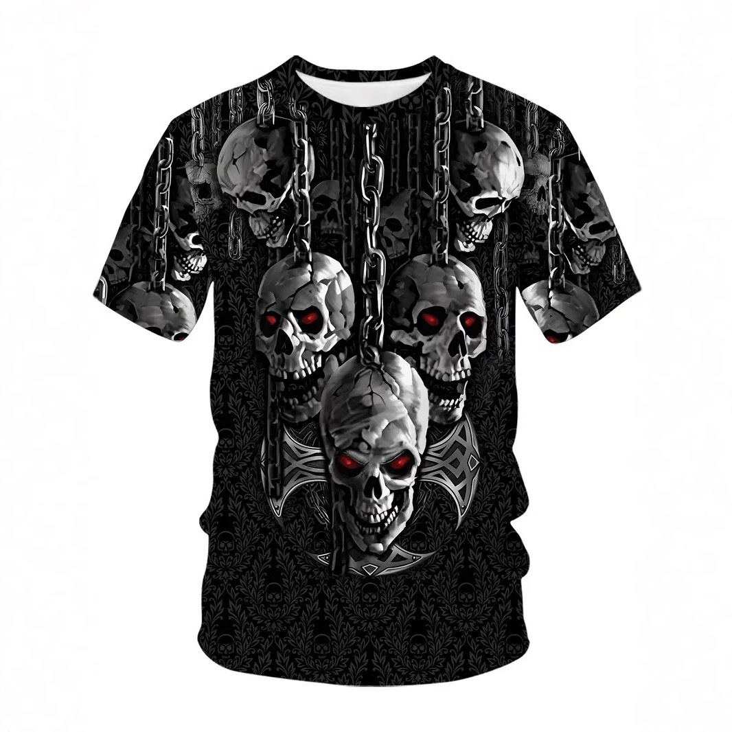 Venta caliente yugo diablo esqueleto 3D impresión digital para hombres moda callejera salvaje suelta manga corta cuello redondo camiseta