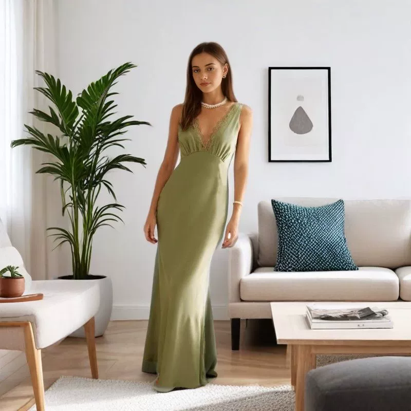 Внешняя торговля женская одежда новый амазонка европейская и американская сексуальная вечеринка платье кружева с глубоким V-образным вырезом длинное платье