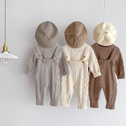  baby Korean style autumn and winter new twist knitted overalls suit male and female baby pullover sweater jumpsuit