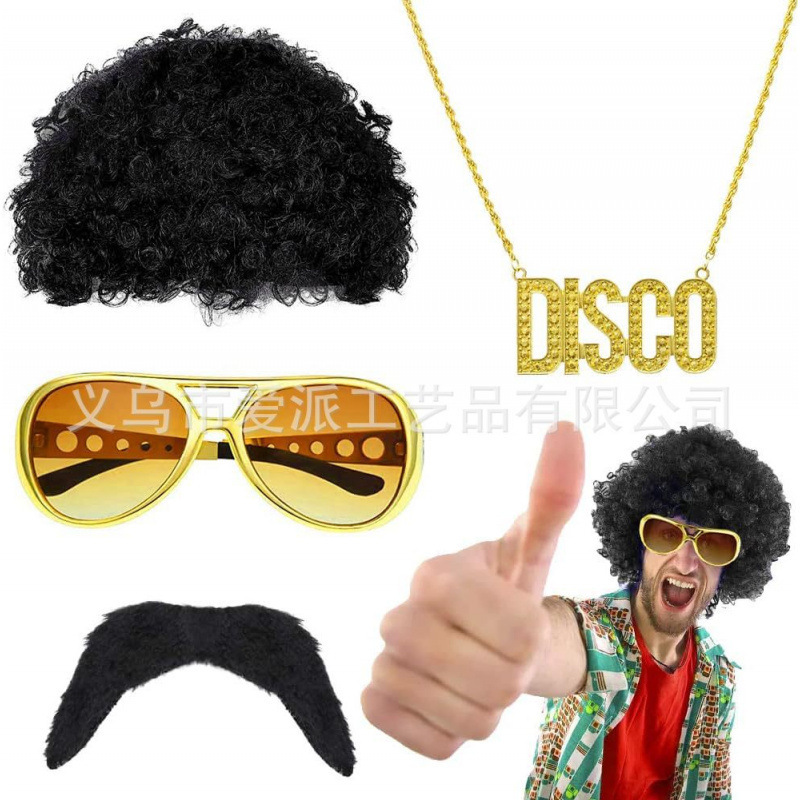 Hippie Party Peace Sign Glasses Wig Set Disco Disco Necklace Wig Glasses Set Hippie Party Peace Sign Glasses Wig Set Disco Disco Necklace Wig Glasses Set