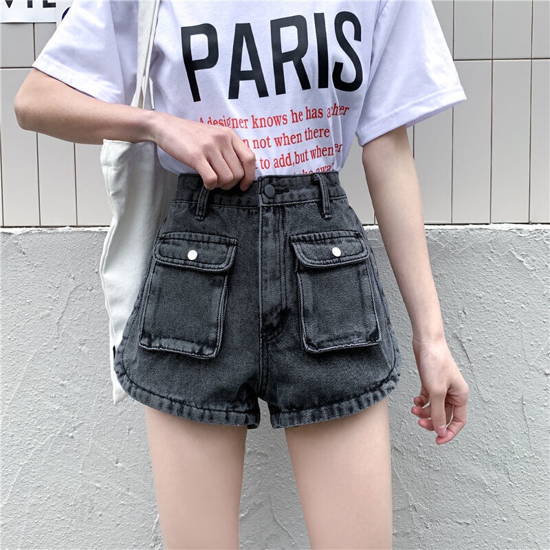 Hot Girl a-line High Waist Slimming Denim Shorts Women's 2022 Summer New ins All-match Large Pocket Workwear Wide-leg Hot Pants