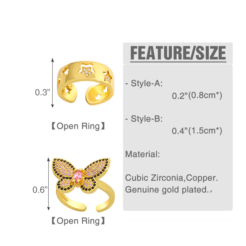 Offener Ring aus mikroeingelegtem Zirkon des Schmetterlingspicture2