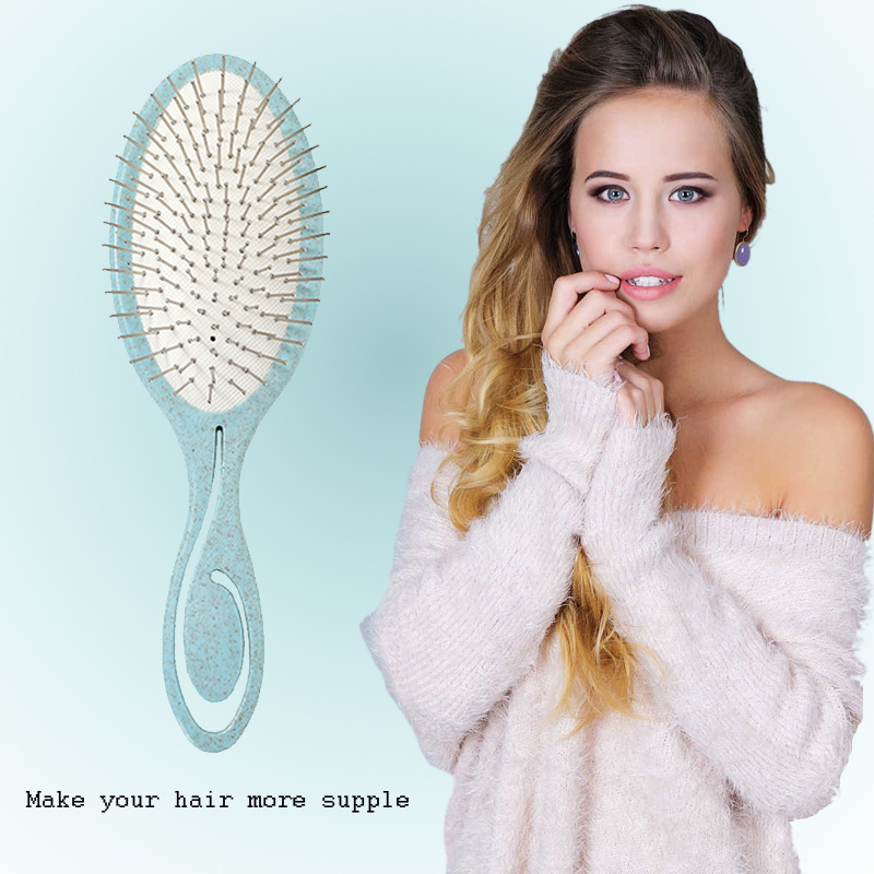 Yunli Peine de aguja de acero de paja de trigo transfronterizo Peine de pelo suave y esponjoso portátil Peine de colchón de aire de aguja de acero de masaje nuevo para el hogar suave