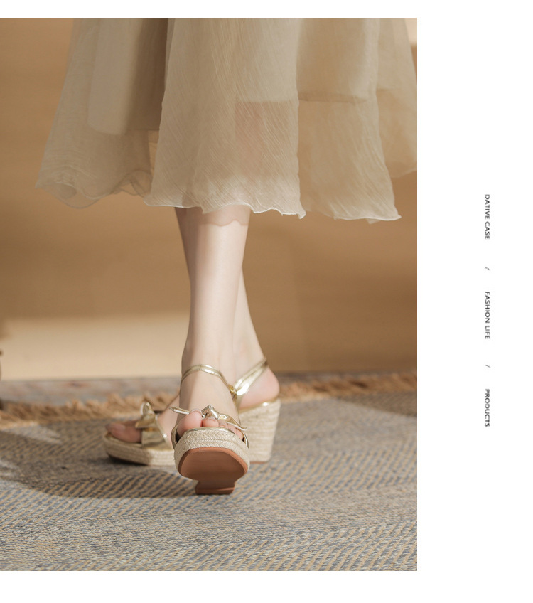 Sandal cao gót nữ hở mũi đế xuồng bện thừng gót 9 cm — màu vàng chi tiết 16