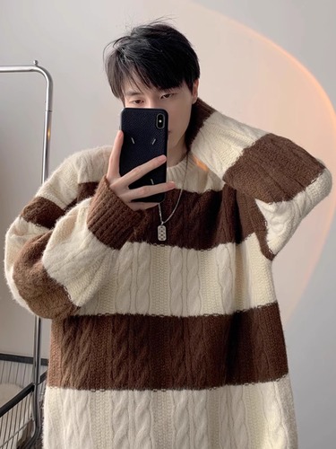 Knitted sweater for men, new 2024 edition, autumn and winter inner layer base layer Korean style lazy wind youth loose yarn coat