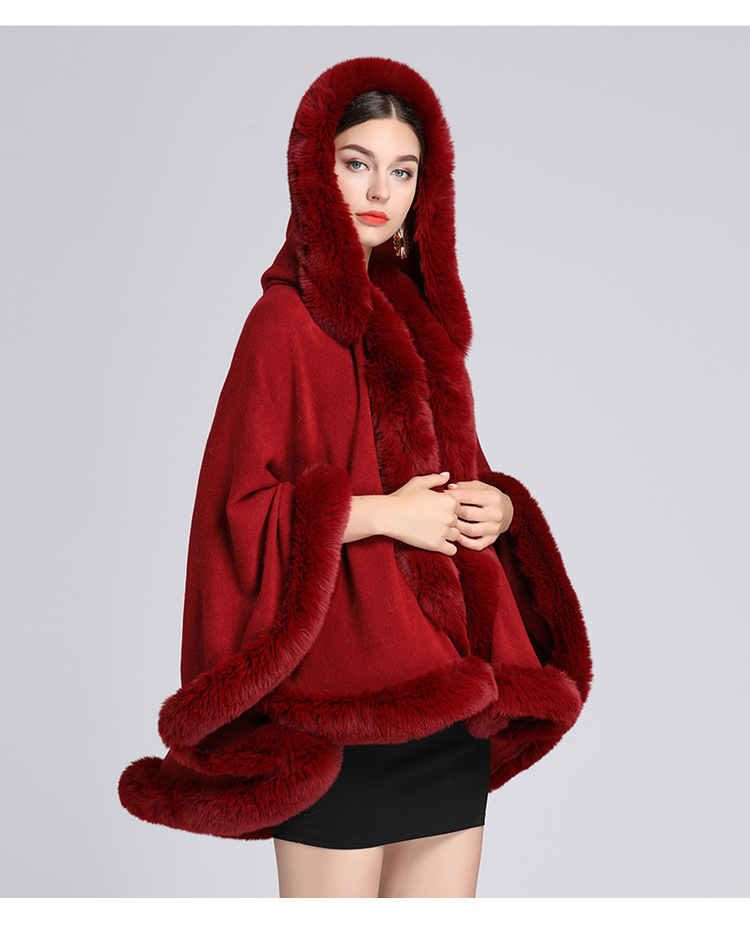 Wollkragen mit Kapuze Cape Cape Übergröße lockerer Capemantel Damen_voghion.com