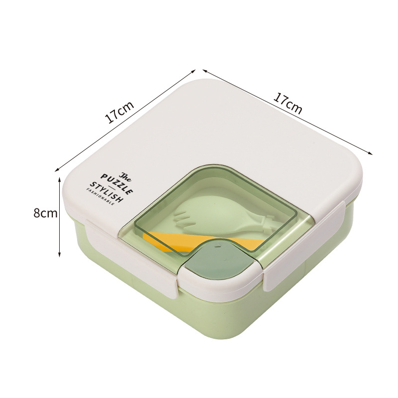 Estudiante oficinista lonchera compartimiento de plástico cuadrado lonchera portátil con vajilla microondas lonchera