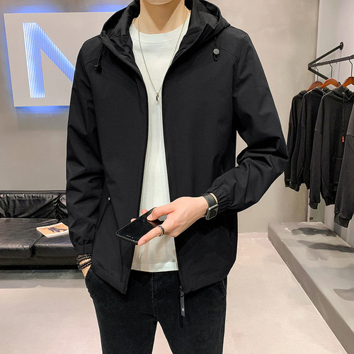 Jacket for Men Spring Men Korean Style Loose Casual Outerwear Youth Workwear Hooded Jacket Top Trendy