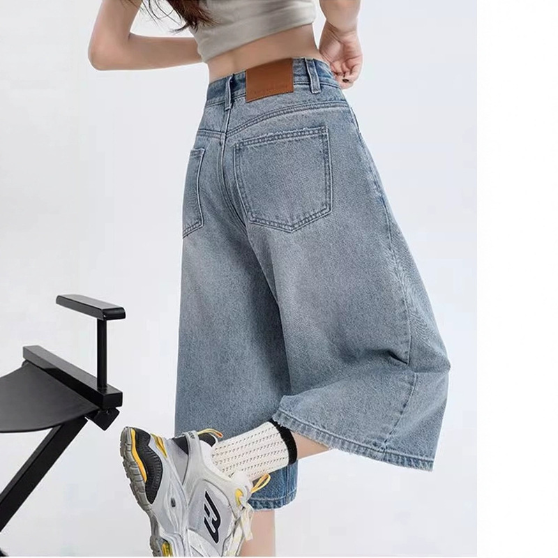 Vintage Wide-Leg Denim Cropped Pants for Women, Summer New Plus-Size Pear-Shaped Figure, Loose Straight Pants for Chubby Women