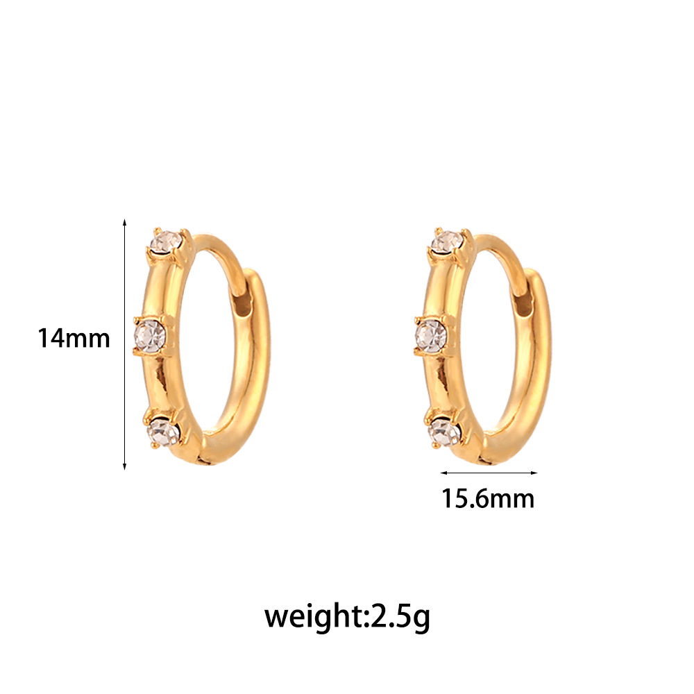 Fashion Round Stainless Steel Plating Inlay Zircon Hoop Earrings 1 Pair