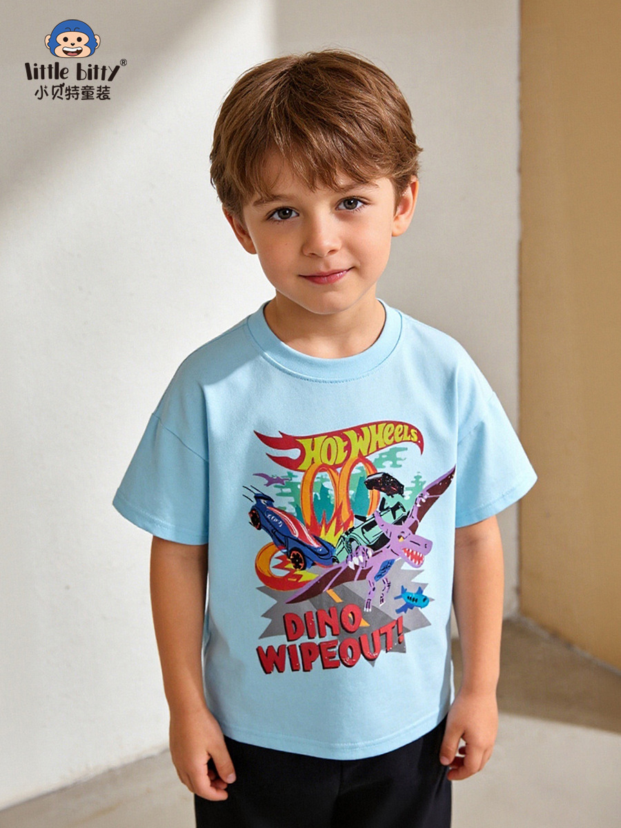 European and American Children's Clothing 26 Years Spring/Summer Children's Short-Sleeve T-Shirt Cartoon Dinosaur Round Neck Printed Boys' Top In-Stock Clothing