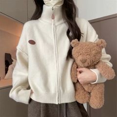 针织开衫外套女秋季高领休闲韩版初中高中生女大童胖女孩拉链毛衣