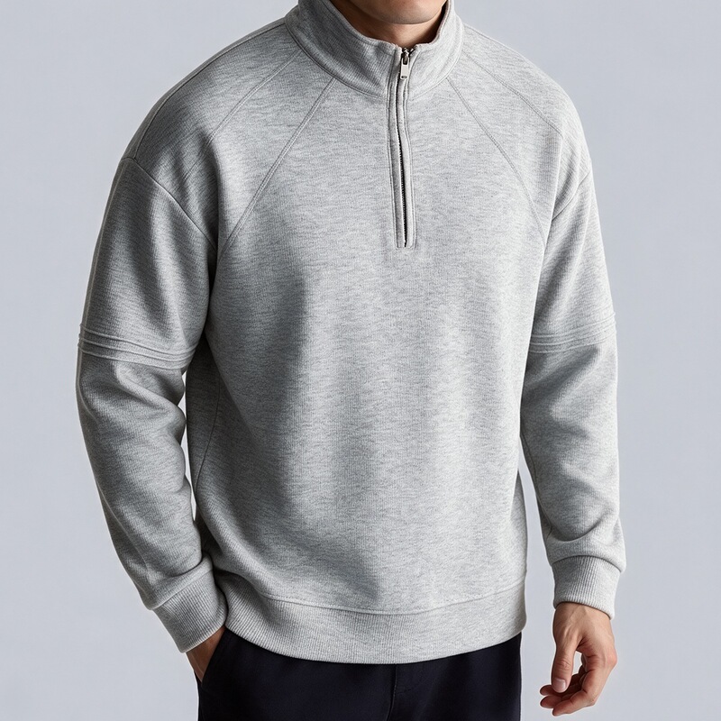 Simple and stylish men's half-high collar sweatshirt for autumn, with raglan sleeves, split seams, loose fit, and long sleeves for outer wear Simple and stylish men's half-high collar sweatshirt for autumn, with raglan sleeves, split seams, loose fit, and long sleeves for outer wear