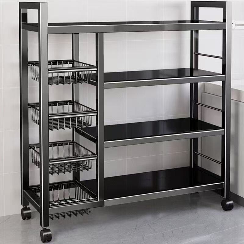 Floor-standing kitchen storage rack, multi-functional vegetable basket, multi-layer movable trolley, bathroom storage shelf