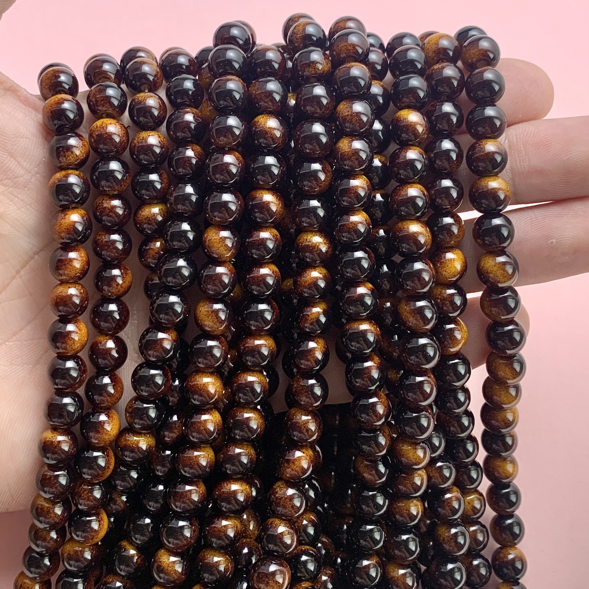 玻璃虎眼散珠手链串珠仿虎眼石diy饰品手链钥匙扣手机链制作配件