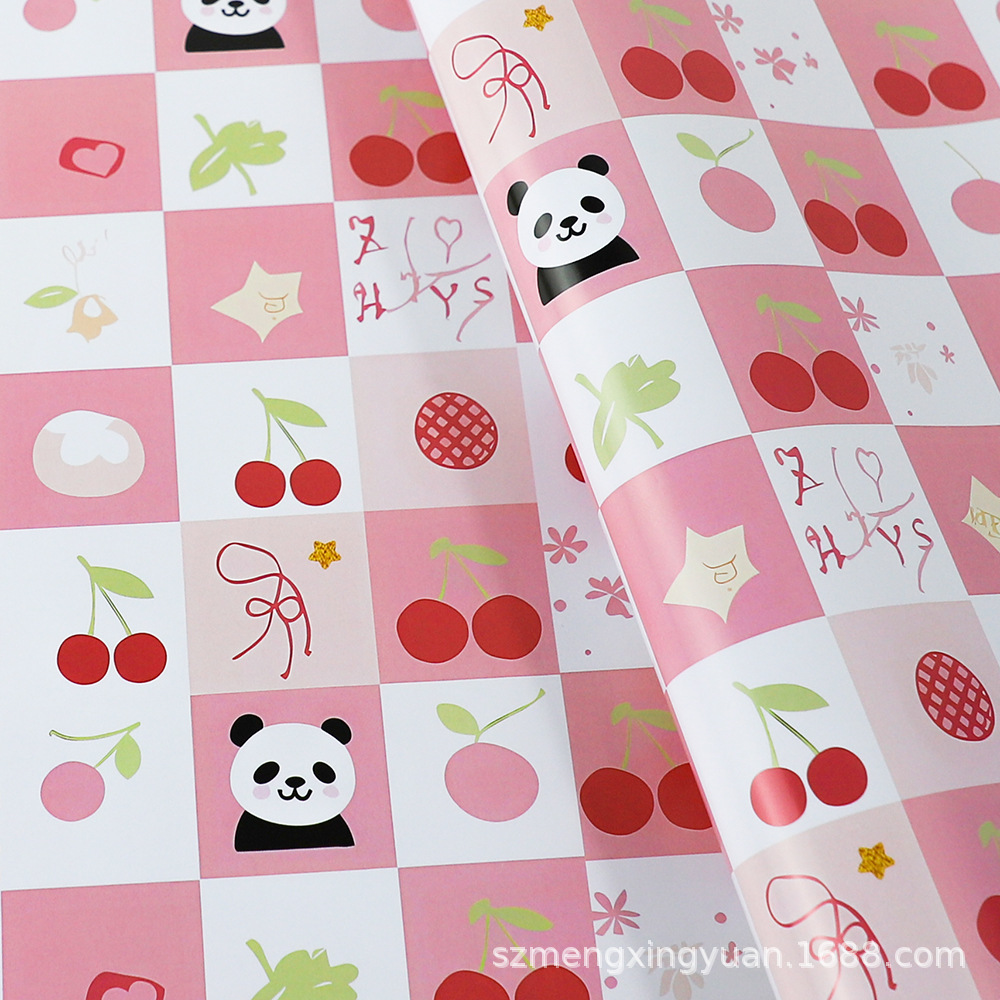 JS6238-1 rosa a cuadros panda cereza; 74*51cm pieza