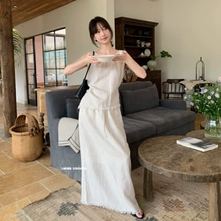 IMISS 夏季韩系简约风松弛感流苏百搭显瘦抽绳长款半身裙女R20532