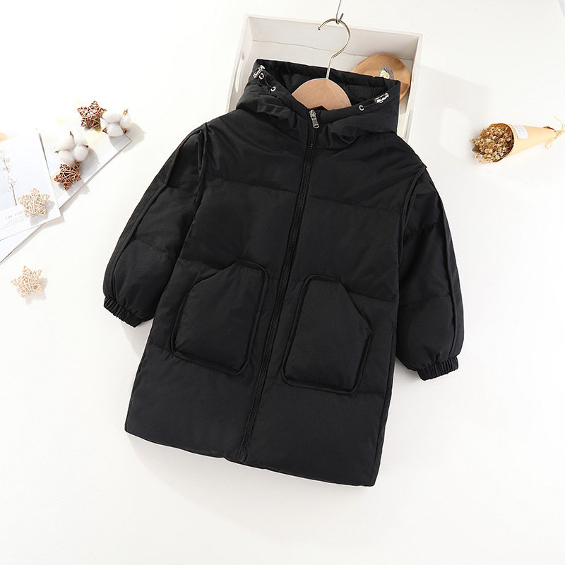 2024 chaqueta de los nuevos niños de media longitud de los niños y niñas de los niños medianos y grandes de invierno cálido con capucha chaqueta de los niños