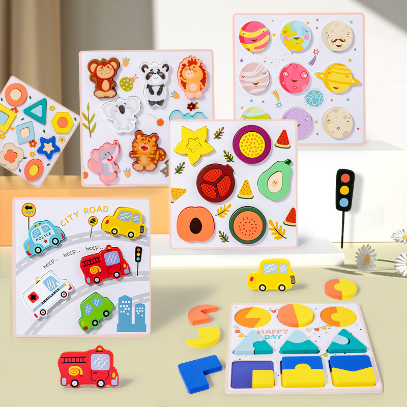 Rompecabezas grande de madera para niños forma de bebé tráfico animal fruta rompecabezas cognitivo educación temprana juguetes educativos al por mayor