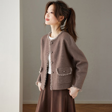 女士短款毛呢外套秋冬装2025年新款时尚毛边设计感洋气外搭上衣女